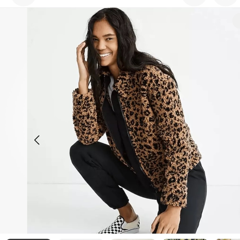 Madewell bomber brown black leopard print Sherpa jacket XS mob wife old money
